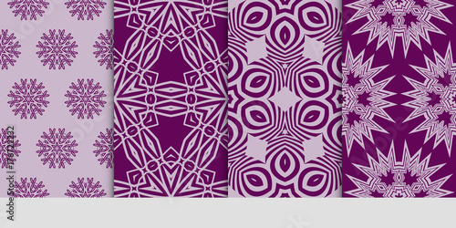 set of 4 geometric floral seamless pattern. Vector illustration. for fabric, wallpaper. purple color