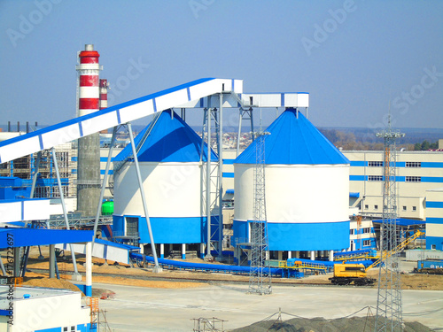 Buildings and structures at an industrial woodworking plant.