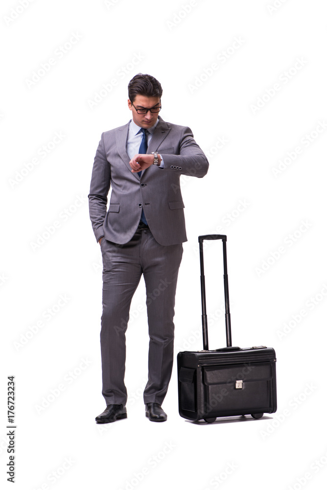 Young man during business travel isolated on white Young man during business travel isolated on white