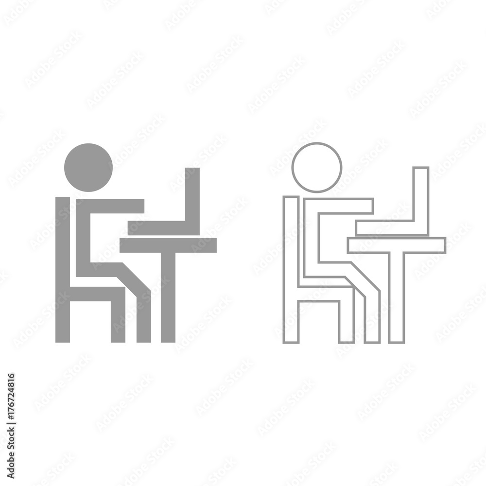 Human working at the laptop grey set icon . Human working at the laptop grey set icon .
