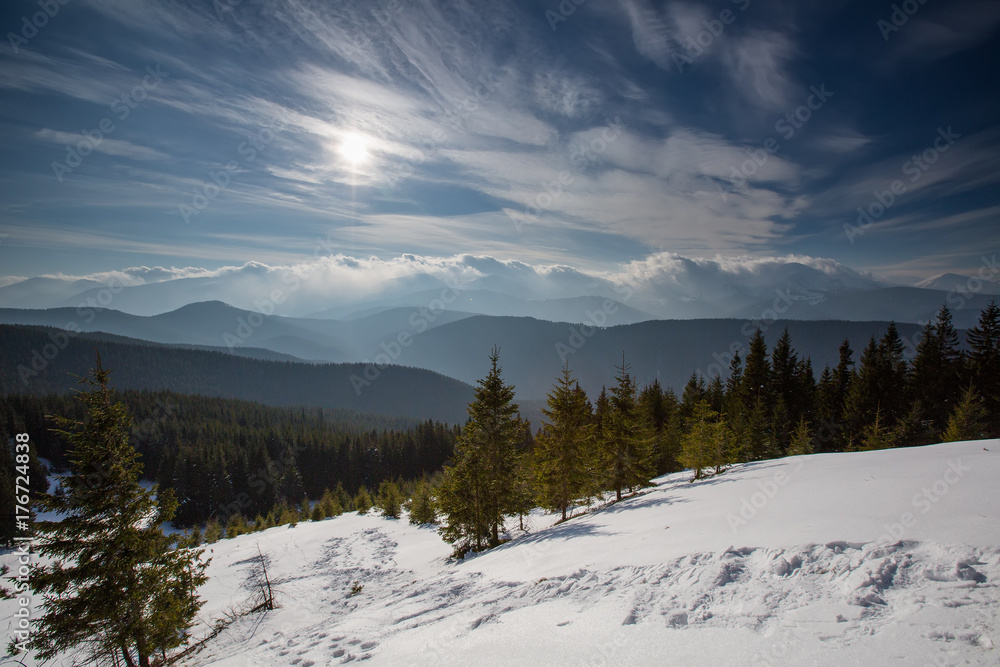 Beautiful landscape of winter Carpathian mountains Beautiful landscape of winter Carpathian mountains