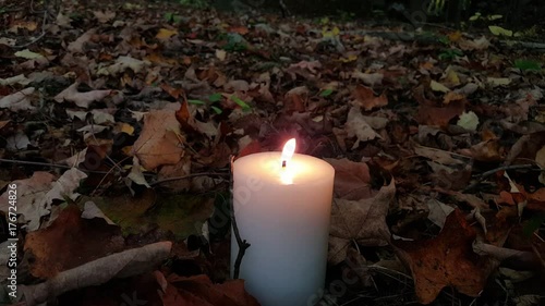 Candle in Autumn Leaves photo