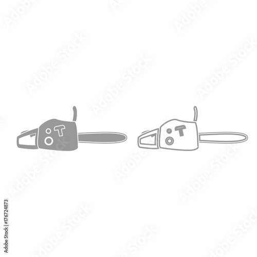 Petrol powered saw grey set icon .