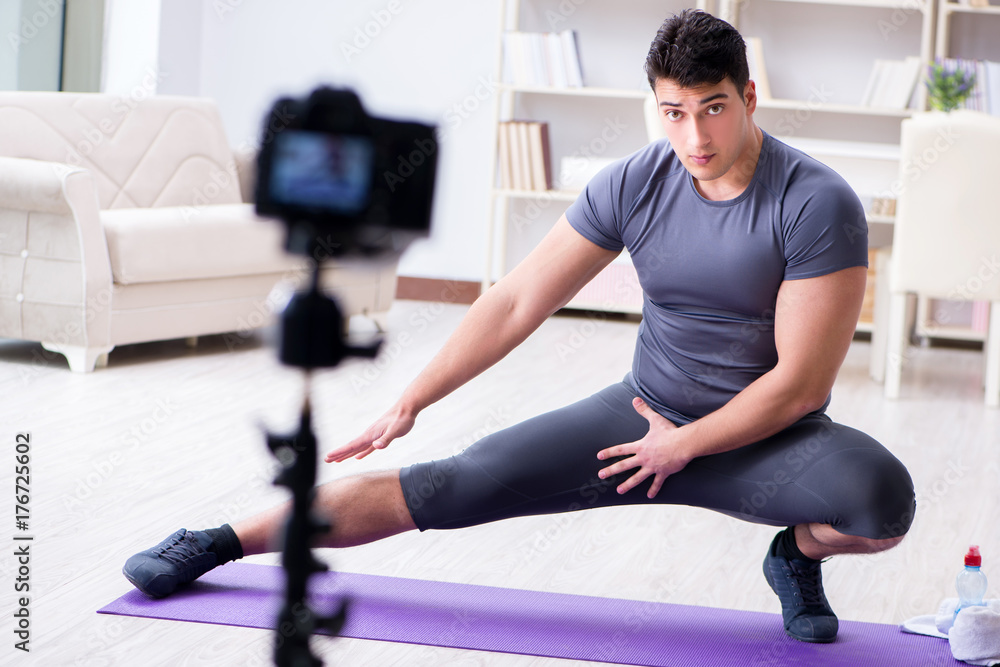 Sports and health blogger recording video in sport concept Sports and health blogger recording video in sport concept
