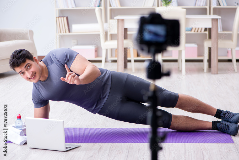 Sports and health blogger recording video in sport concept Sports and health blogger recording video in sport concept