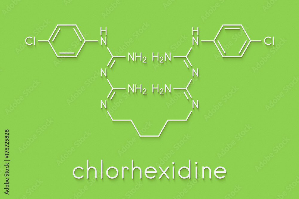 Chlorhexidine antiseptic molecule. Skeletal formula. ilustração do ...