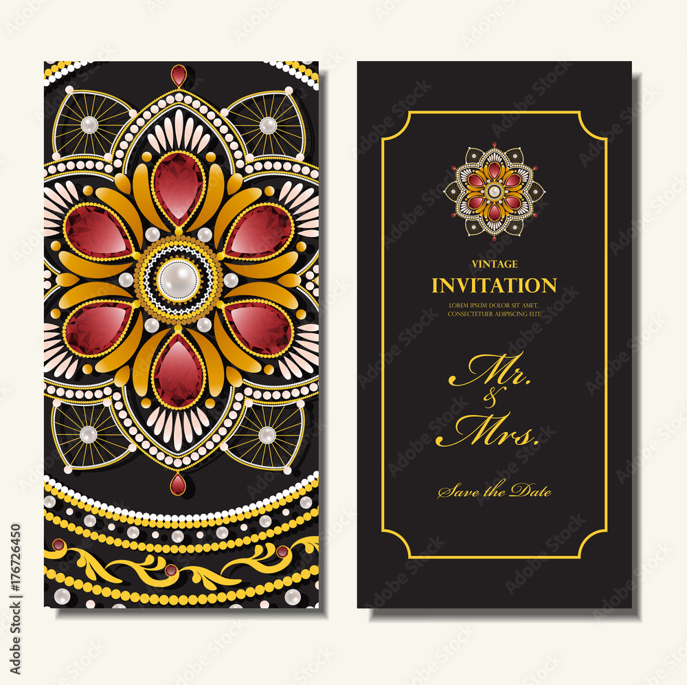 Wedding Invitation Card Elegant Red Diamond And Gold Floral Round Pattern Background Indian Design Vector Stock Vector Adobe Stock
