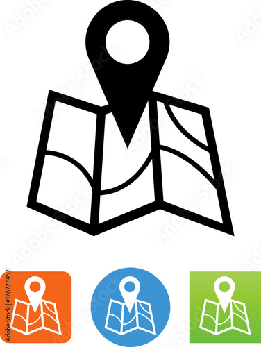 Road Map With Pin Icon - Illustration