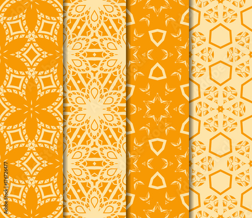 set of 4 beautiful seamless pattern with modern geometric ornament in floral style. vector illustration. for design interior, fashion industry, gift box, invitation card