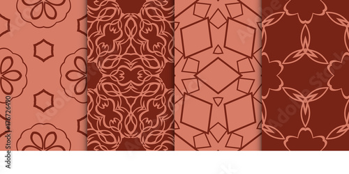 set of stylized geometric seamless pattern. vector illustration. brown color