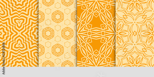 set of 4 orange color fashion geometric seamless pattern. vector illustration. design for wallpaper, fabric, interior