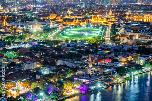 Aerial view from Wat phra keaw and Grand palace at Bangkok City, Thailand