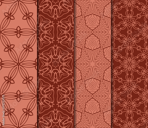 set of decorative geometric floral pattern. seamless vector illustration. for wallpaper, invitation, fabric textile. brick color