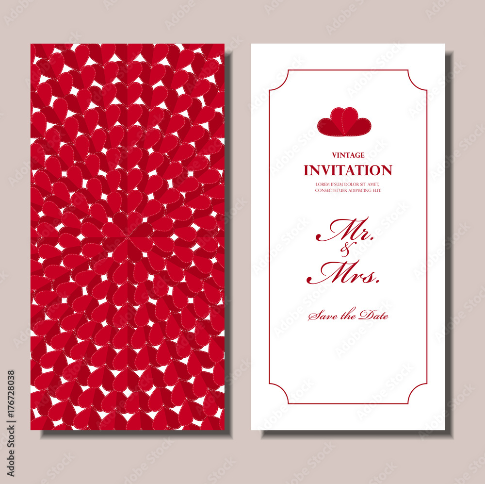 Wedding Invitation Card Red Origami Heart Red Flower Circle Pattern Background Vintage Design Vector Stock Vector Adobe Stock
