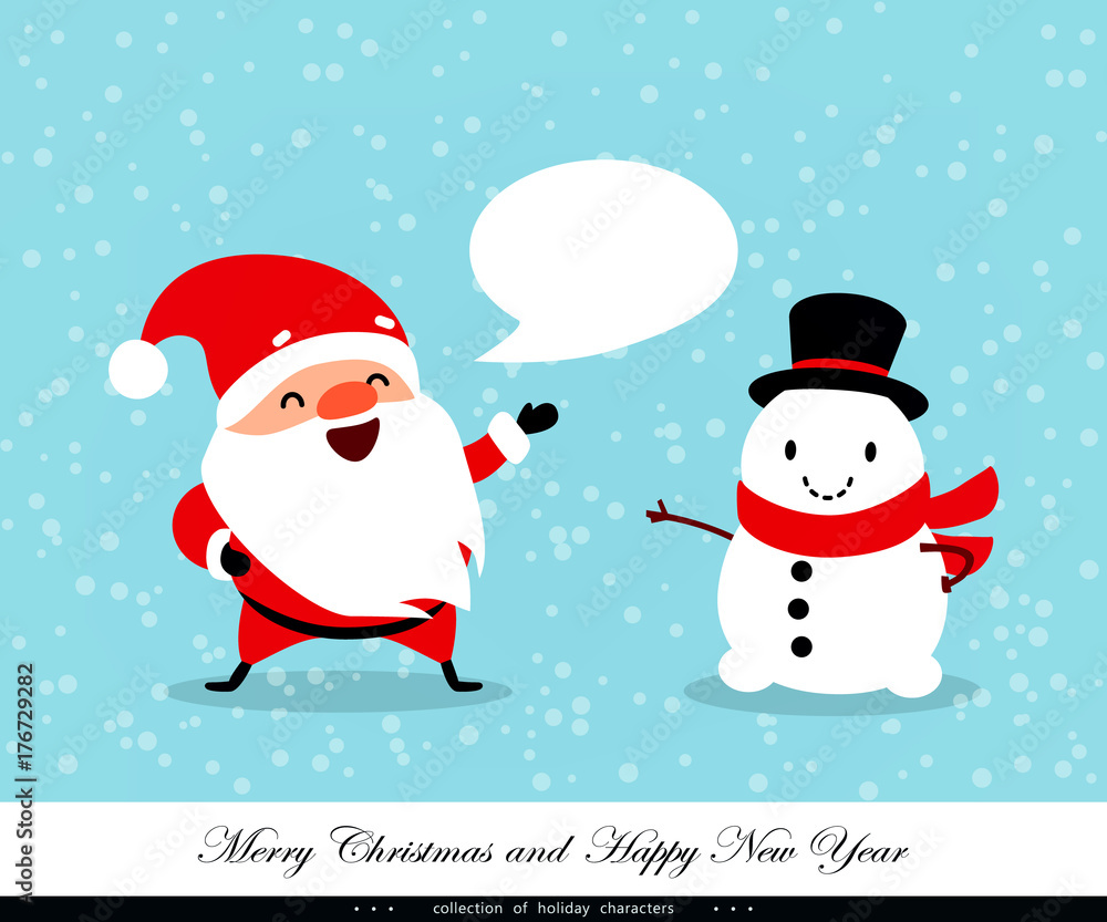 Santa Claus and Snowman. Emotional Christmas and New Year's characters. Humorous xmas collection. Vector illustration