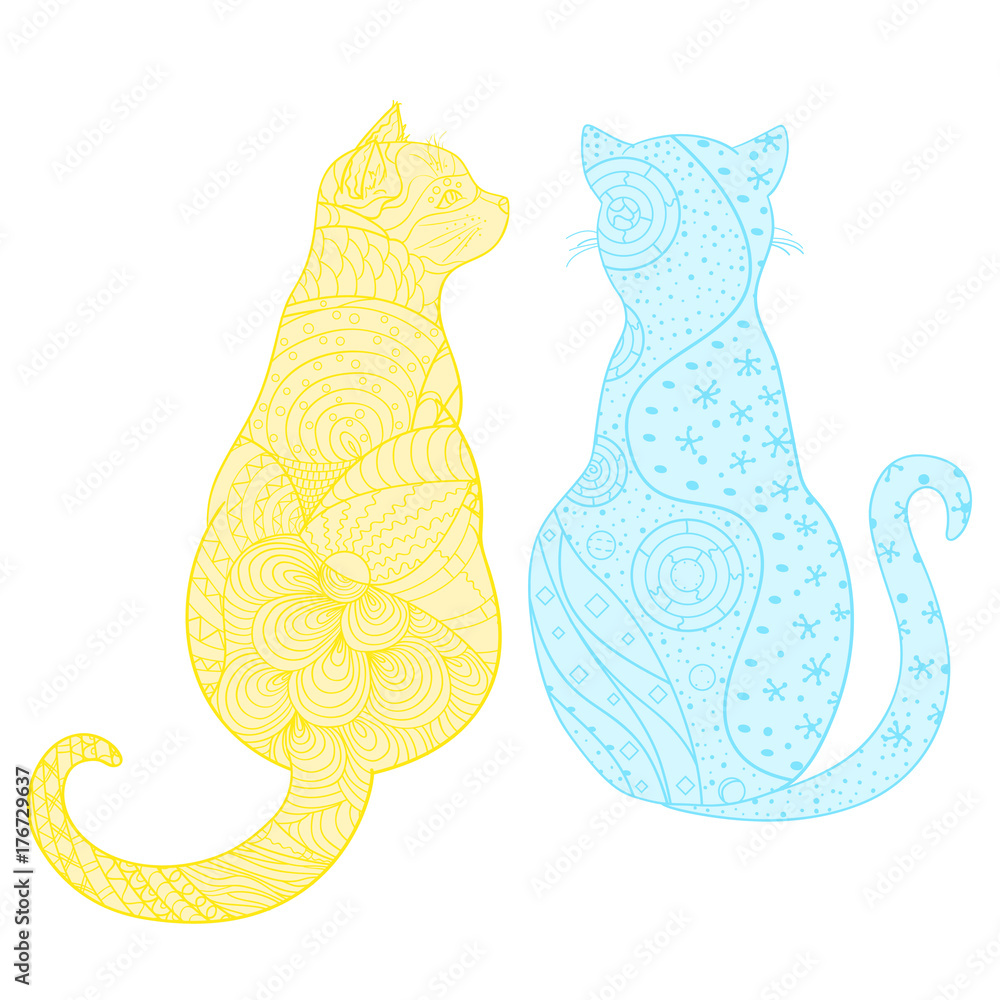 Cats. Hand drawn cat with abstract patterns on isolation background ...