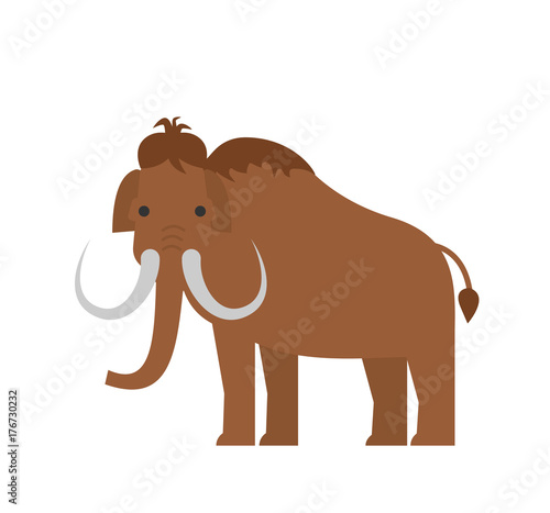 cartoon mammoth in flat style on white background