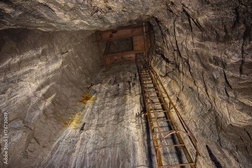 Underground mine shaft ore with ladder stairs