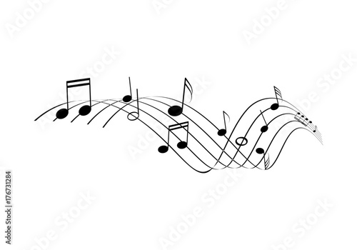 Musical notes line. Curling staff illustration on white background