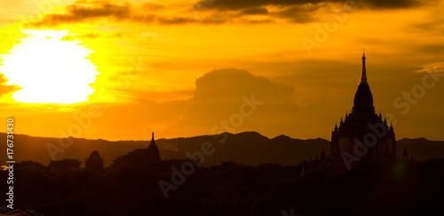 Scenic sunrise above ancient city Bagan in Myanmar