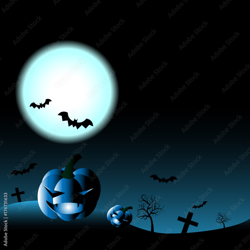 Halloween pumpkin spooky with spider web and dark tree background, Vector illustrator 