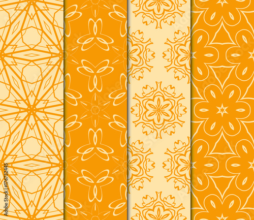 set of geometric ornament. seamless pattern. vector illustration. for interior design, invitation, wallpaper, textile. orange color