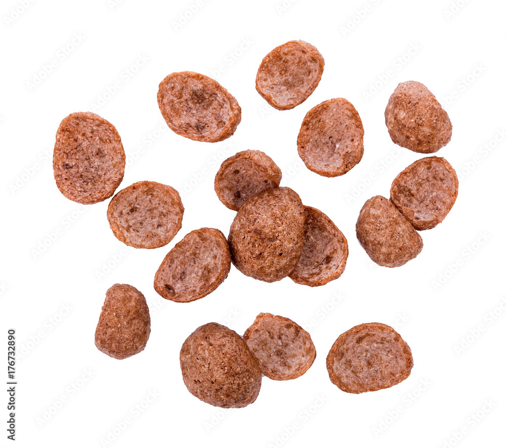 chocolate cereals on white background. Cornflakes chocolate cereals on white background. Cornflakes