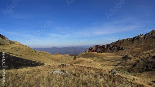 Panoramic view from peak near Crn Kamen in Macedonian mountains on sunny day, Macedonia photo