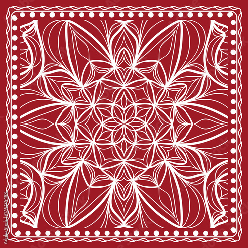Mandala graphic background, square pattern with floral geometric ornament. vector illustration.