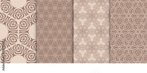 Set of 4 geometric patterns with elements of floral design. Fashion vector illustration. Seamless pattern