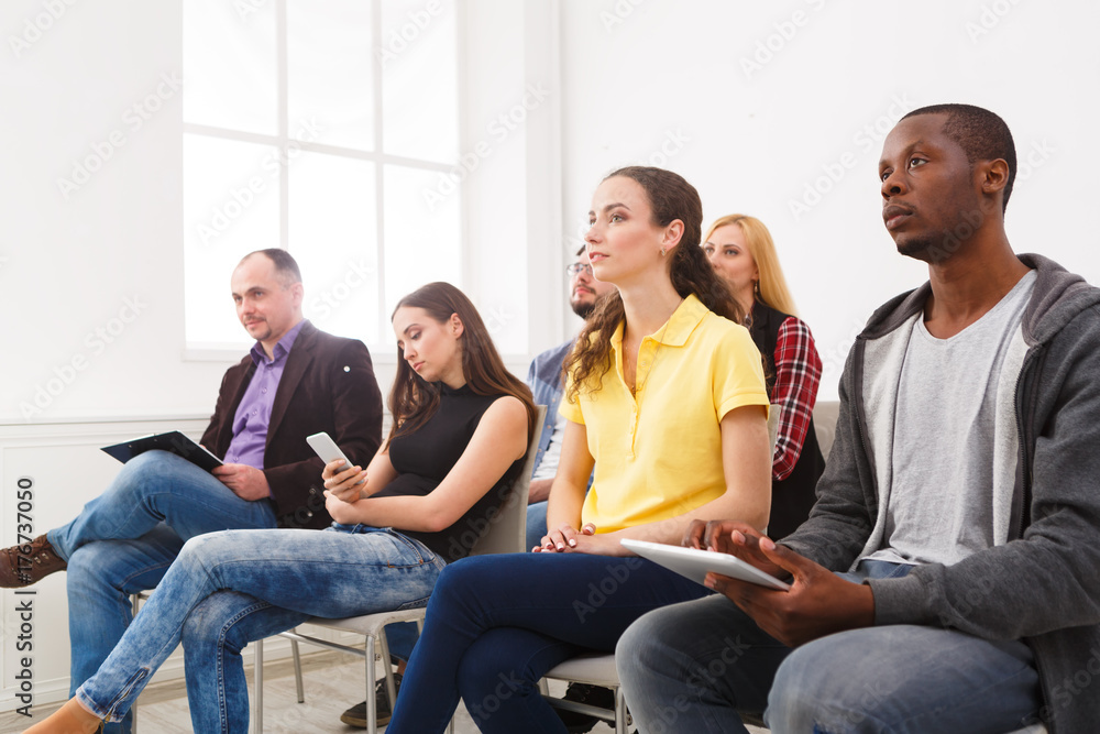 Group of people sitting at seminar, copy space Group of people sitting at seminar, copy space