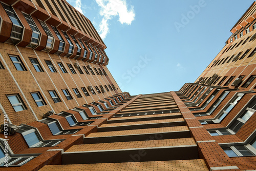 Multi-storey residential building. It is a semicircle. Bottom view