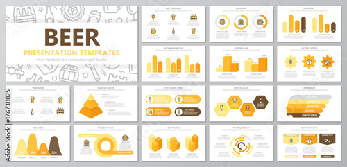 Set of beer and bar, pub elements for multipurpose presentation template slides with graphs and charts. Leaflet, corporate report, marketing, advertising, annual report, book cover design.