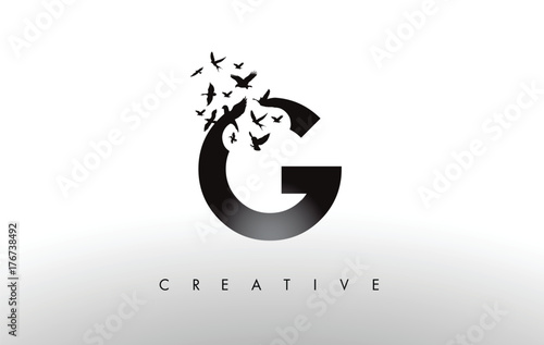 G Logo Letter with Flock of Birds Flying and Disintegrating from the Letter.