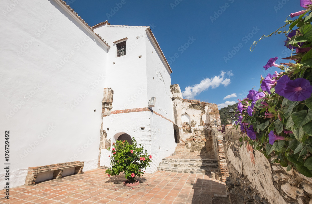 Salares, Axarquia, Spain. October 8th 2017. Traditional pueblo blanco village with arab architecture in Andalucia.
