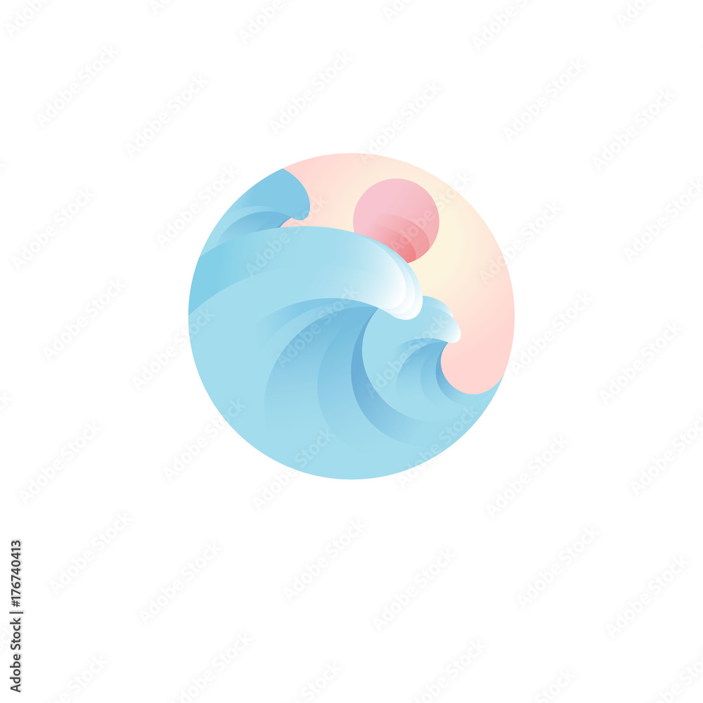 Wave logo. Tourism emblem. Sunset and sea illustration. Wave logo. Tourism emblem. Sunset and sea illustration.
