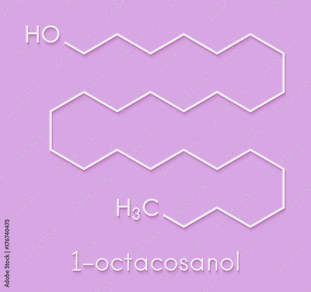 Octacosanol plant wax component molecule. long chain fatty alcohol