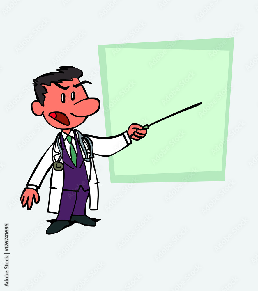 White doctor points out, angry, with a pointer. Is showing, as in a presentation, the data you want. White doctor points out, angry, with a pointer. Is showing, as in a presentation, the data you want.