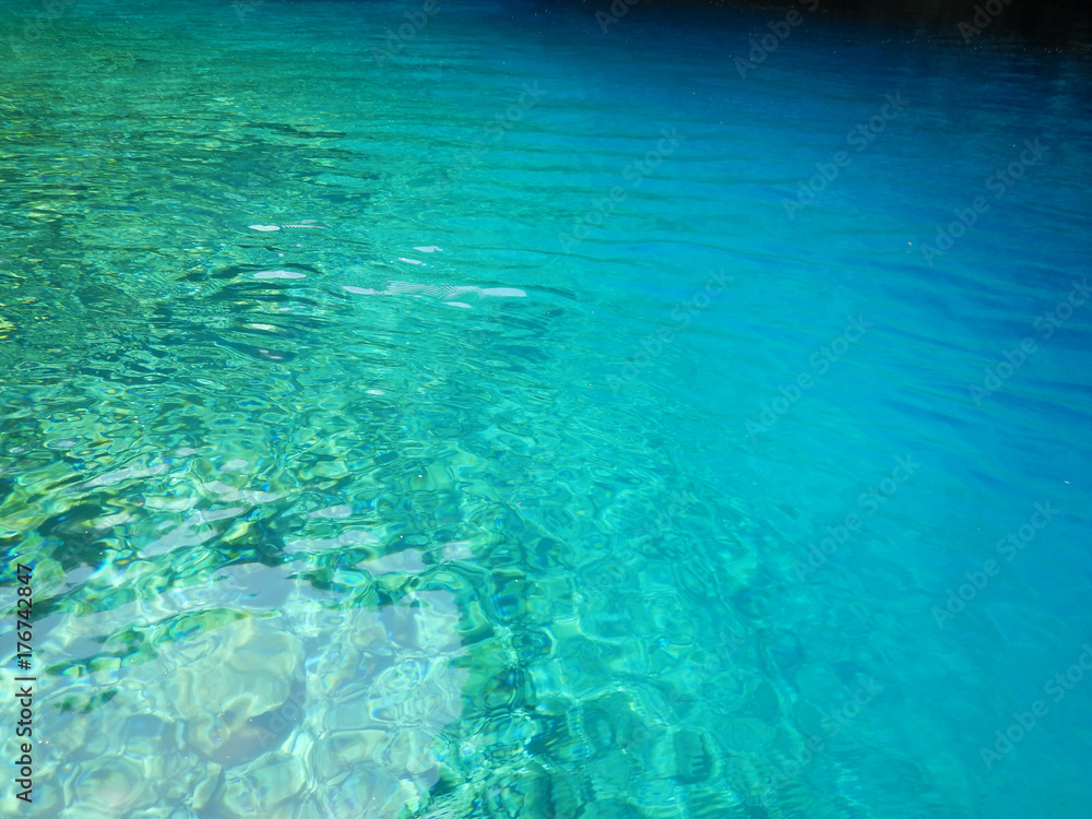 The turquoise water of the underground Melissani lake in Cephalonia or Kefalonia in Greece. Suitable to be used like a background. The turquoise water of the underground Melissani lake in Cephalonia or Kefalonia in Greece. Suitable to be used like a background.