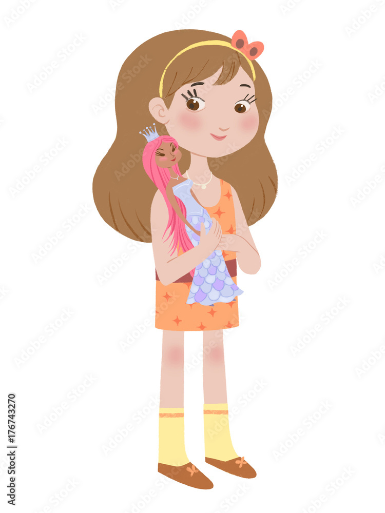 Small girl holding doll in her hand Small girl holding doll in her hand