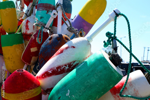 Colorful old buoys in Provincetown Cape Cod