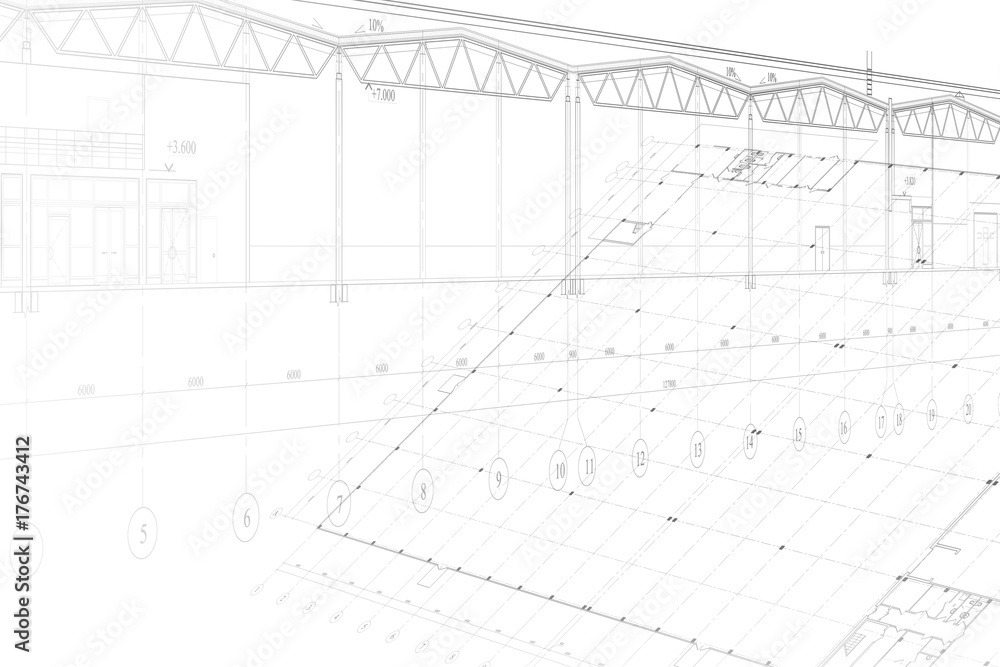 Background -architectural drawing of industrial building