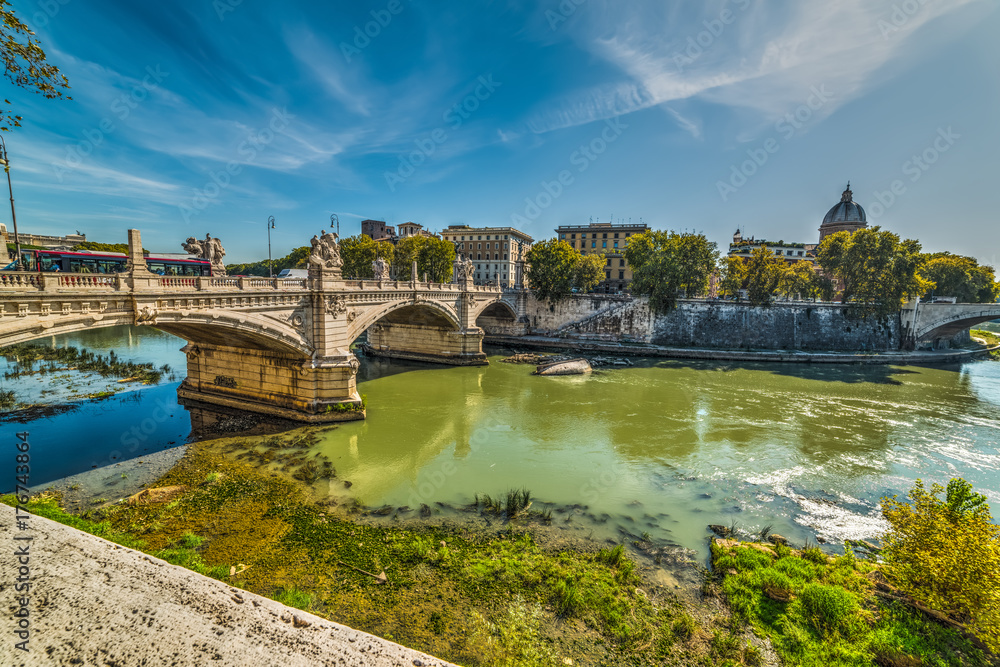 Vittorio Emanuele II bridge over Tiber river in Rome
