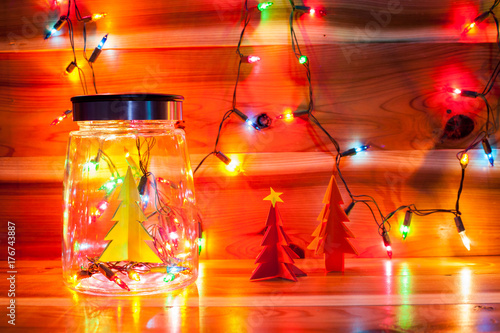 Christmas light in bottle decor. photo