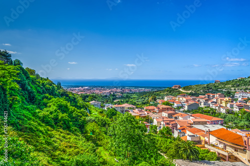 Small town under a clear sky