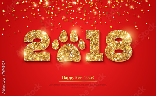 2018 Happy New Year gold on red