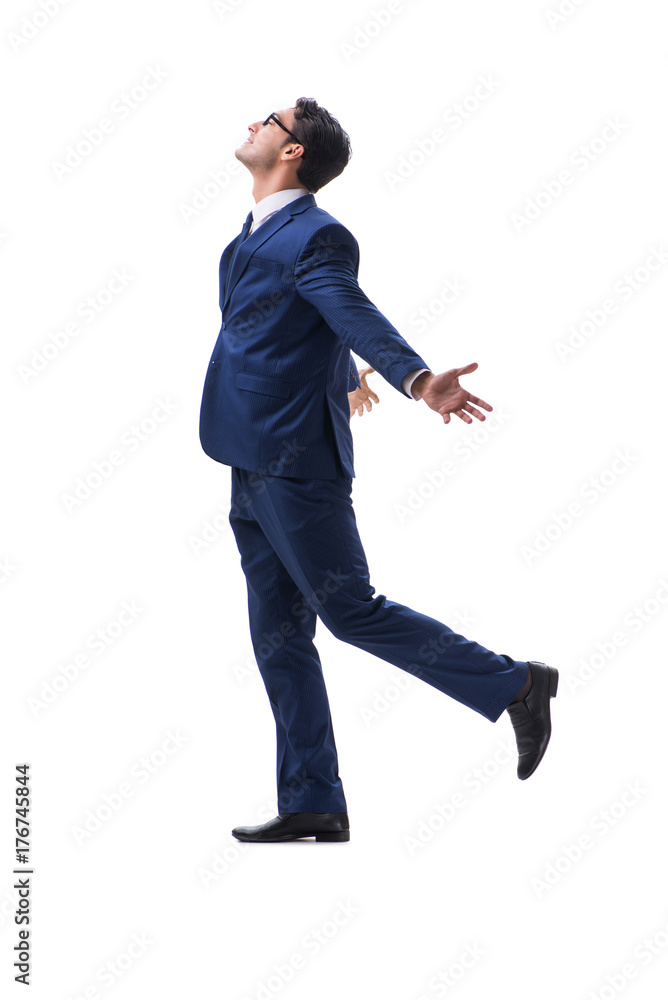 Businessman walking standing side view isolated on white backgro Businessman walking standing side view isolated on white backgro