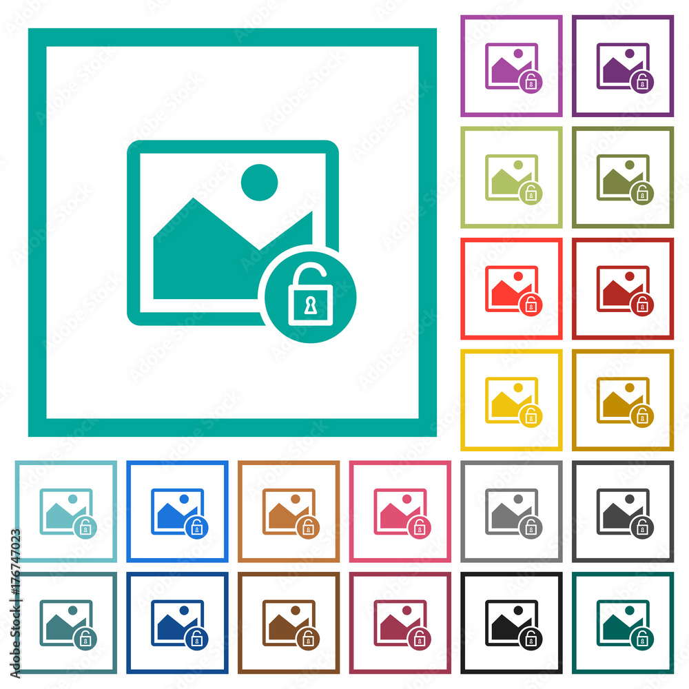 Unlock image flat color icons with quadrant frames Unlock image flat color icons with quadrant frames