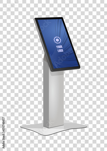 Promotional Interactive Information Kiosk Terminal Stand Touch Screen Display. Mock Up Template.