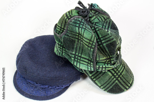 Green and blue men's hats
